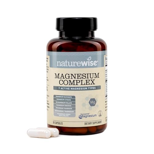 Image of NatureWise Magnesium Complex 500mg - 7 Type with Magnesium Glycinate, Citrate, Malate, Sucrosomial & More - Added L-Theanine - Sleep, Heart Function, & Muscle Support - 60 Capsules[30-Day Supply]