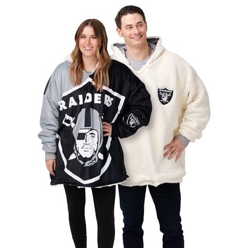 FOCO NFL Oakland Raiders Unisex Reversible Oversized Sherpa Hoodie Sweatshirt Colorblock HoodeezReversible Oversized Sherpa Hoodie Sweatshirt Colorblock Hoodeez, Colorblock, One Size (HDONFSMURBUSQVC)