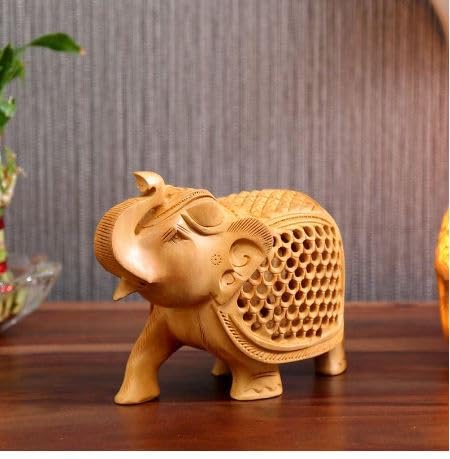 Éléphant Jali en bois marron : sublimez votre salon avec cet objet déco zen