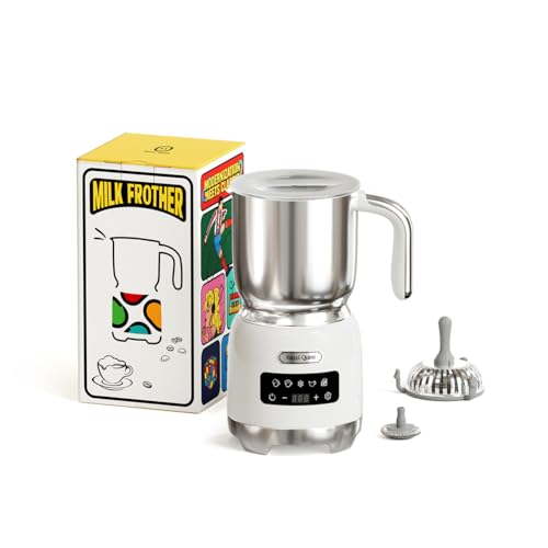 Hazel Quinn 400ml Automatic Milk Frother & Steamer 5-in-1 Hot & Cold Froth Maker with Detachable Jug, LED Touch Control & Dishwasher Safe Pearl White