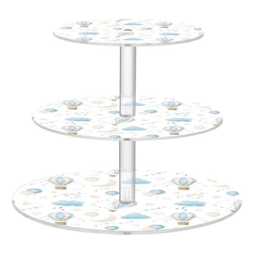 PYBUG Hot Air Balloon 3 Tier Acrylic Cupcake Stands Tower,Dessert Table Display Set for Tea Party,Wedding,Birthday, Baby Shower