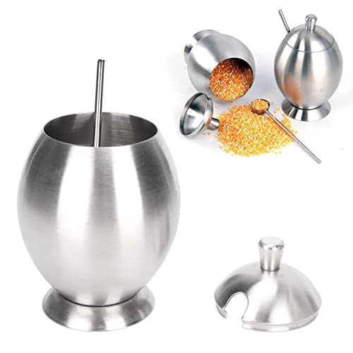 Jwthee Stainless Steel Sugar Bowl with Lid and Sugar Spoon, Sugar Container with Lid, Spice Jars for Salt, Coffee, Coffee Seasoning Jar Condiment Pot Spice Container Canister