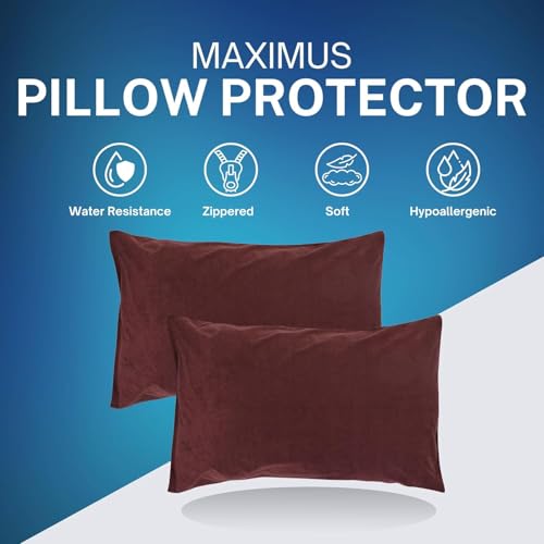 Image of Waterproof Terry Cotton Pillow Protector Cover with Zippered Closure | 18X28 Inch Standard Size Pillow Cover, Set of 2 | Dustproof Bedding Pillowcase for Protection (Coffee)