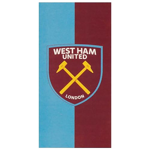 Image of West Ham United FC Large soft to touch 100% cotton velour beach towel, 140cm x 70cm