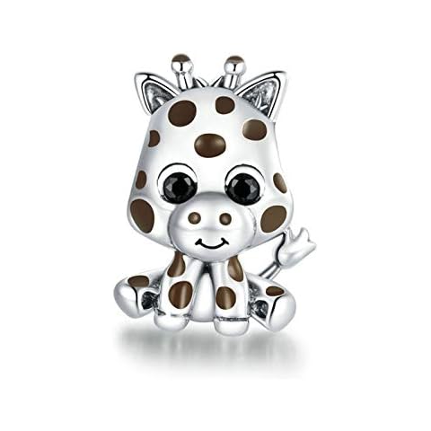 Giraffe Charm 925 Sterling Silver Tiger Charm Cat Charm Cow Charm Monkey Charm Peacock Charm Animal Charm Pet Charm for Pandora Charm Bracelet (Giraffe) Cover
