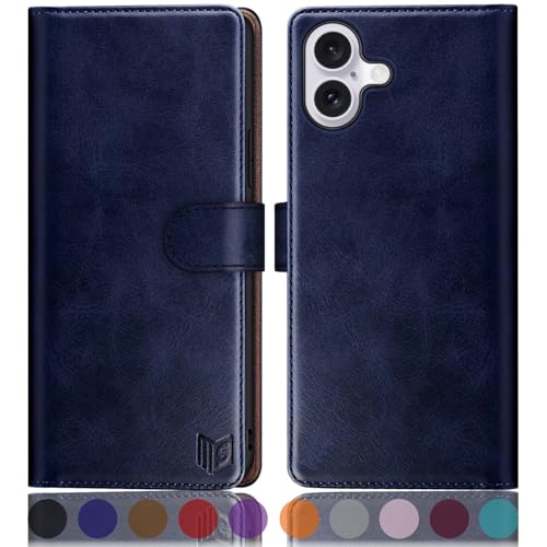 Coque iPhone 16 Plus avec porte-carte et protection RFID - Étui à rabat en cuir synthétique