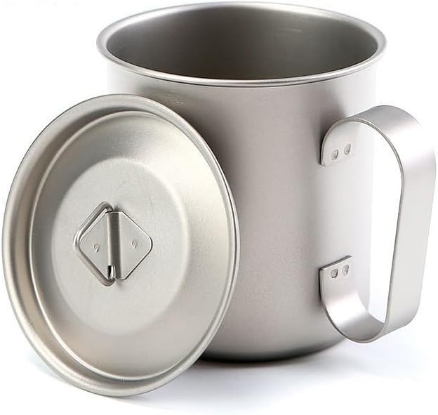 1PC Pure Titanium Tea Cup 420ML, Mug with Lid and Widened Fixed Handle, Suitable for Outdoor Camping Or Cycling