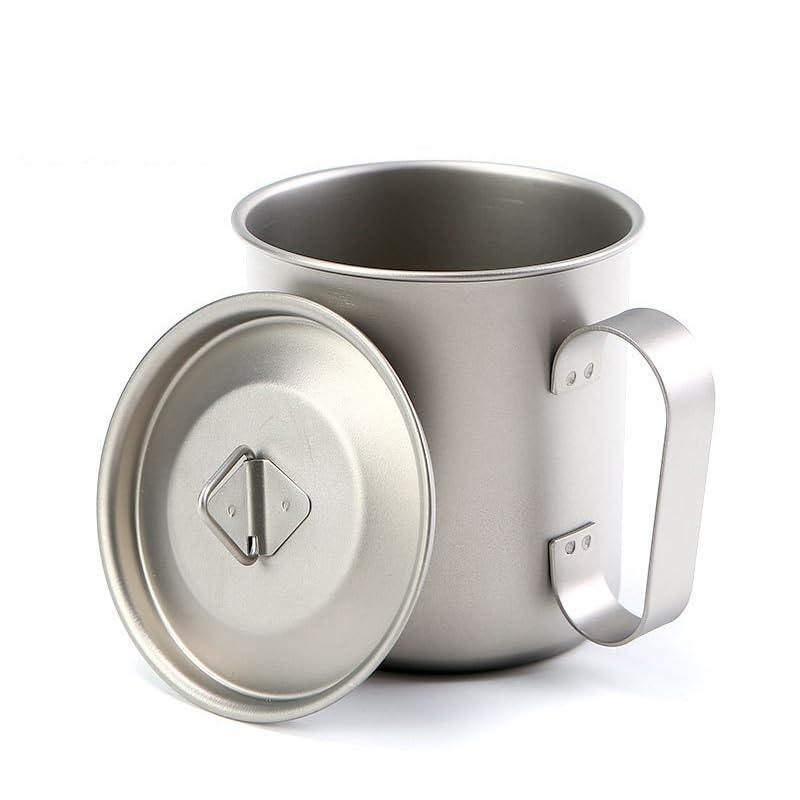 Echeson 1PC Pure Titanium Tea Cup 420ML, Mug with Lid and Widened Fixed Handle, Suitable for Outdoor Camping Or Cycling