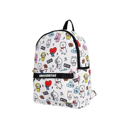 Mochila Escolar Branca | Personagens K-pop | Alças Confortáveis e Material Resistente, Faculdade, Passeios, Viagens, Desenho