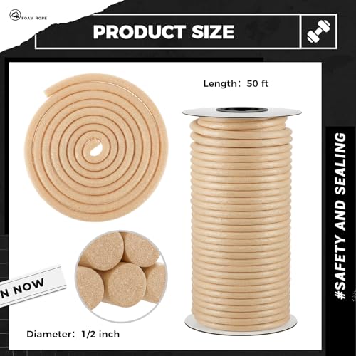 Image of MotiMind Foam Backer Rod for Gap, 1 /2 Inch X 50 ft, Sandy, 1 Roll