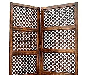 Image of Wooden Room Partition /Screen /Room Divider /Room Separator Traditional Handicrafts 6Ft (Dark Brown) (Ring 2 Panel)