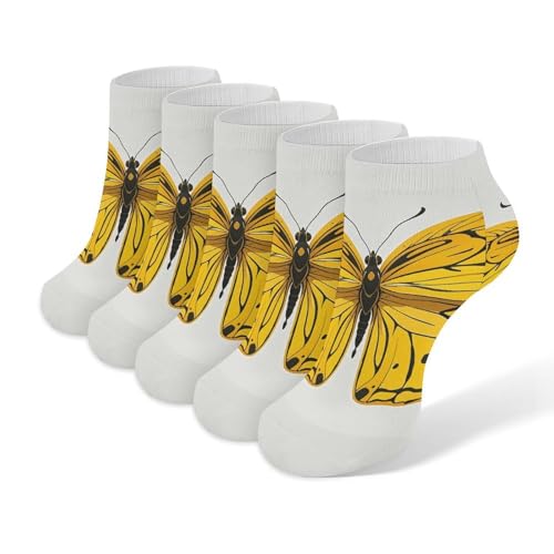 Yellow Butterfly Athletic Ankle Socks for Women Men Running Hiking Cotton Socks Low Cut No Show Sock (5 Pack)