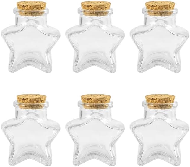 2 OZ Star Shaped Glass Favor Jars with Cork Lids, 60ml, 6Pcs
