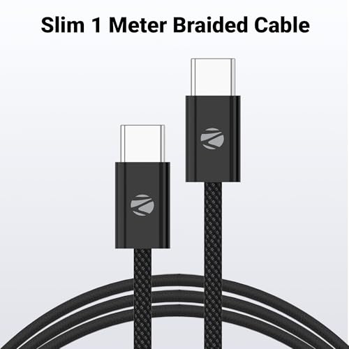 Image of ZEBRONICS TT60+ Type C - Type C Braided Cable, 60 Watts, Rapid Charging, Charge & Sync, 1 Meter, Compatible with iPhone 15 | Samsung | OnePlus | Xiaomi | Realme | Oppo Black