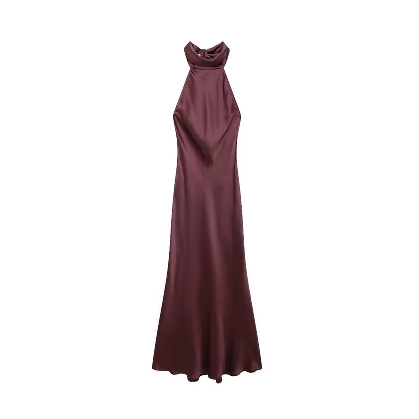 Abiti Spalline Abito Lungo da Donna in Raso con Scollo all'Americana, Senza Schienale, con Fiocco, Cerniera Posteriore, Abiti da Donna