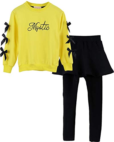 Image of Cute Little Girls Cartoon Printed Long Sleeve Top & Pant (7-8Years, Pantskirt Yellow)