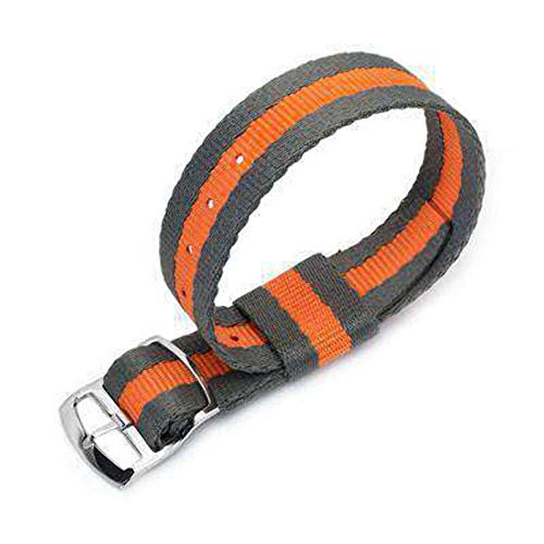 Strapcode 20mm MiLTAT RAF N7 N.A.T.O Correa para Reloj, Gris y Naranja, Hebilla Deslizante de Bloqueo de Escalera Pulida