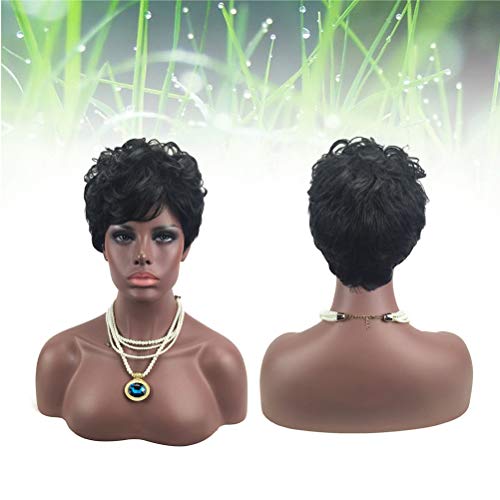 Lurrose Peruca feminina de cabelo encaracolado curto com aparência natural, capa de rede elástica re