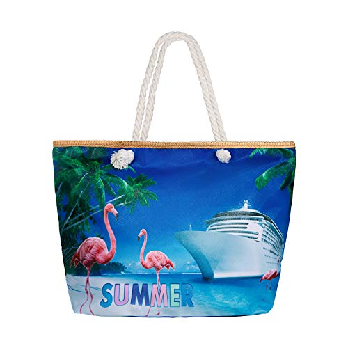 Comius Bandolera Verano Mujer 2019, PU Bolsa de Playa Grande con Cremallera, Bolso de Mujer Shopper Bolsa Totalizadores del Recorrido (55 x 39 x 11cm) (Flamingo)