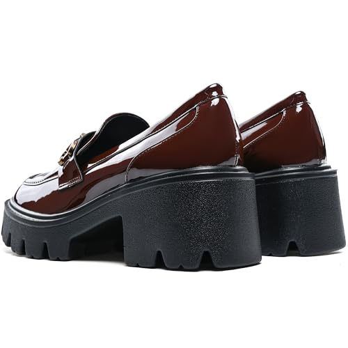 Image of Black Platform Loafers for Women - Women's Slip-On Leather Loafers, Chunky Comfort Shoes for Work & Dressy Occasions