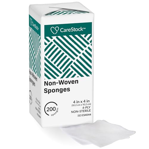 CareStock Esponja de gasa, altamente absorbente, de algodón de grado médico, esencial de primeros auxilios, cuadrado de 4 capas no estéril, 4 x 4 pulgadas.