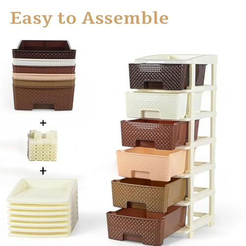 Image of KITCHIVO Plastic Modular Drawer Storage Chest Of Drawers Organizer Storage Box, Large Stomo Racks For Multipurpose Anti-slip Shoes Organizers (Coffee & Chocolate, 6 Layer)