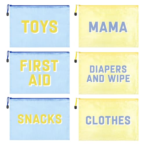 KUIRAN 6 bolsas organizadoras de fraldas hospitalares para trabalho de parto e parto, organizador de fraldas essenciais para maternidade para viagem da mamãe - azul/amarelo
