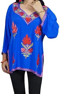 Mogul Interior Womans Embroidered Tunic Floral Bohemian Kurti Blouse