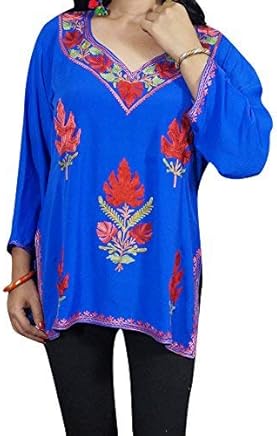 Mogul Interior Womans Embroidered Tunic Floral Bohemian Kurti Blouse Orange