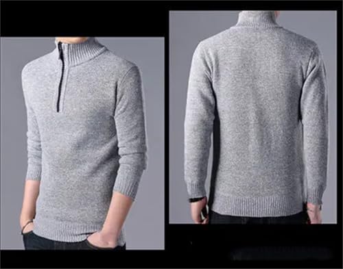 Men Fashion Fleece Thicken Autumn Winter Sweaters Zipper Mock Neck Long Sleeve Casual Bottoming Slim Knit Pullovers3
