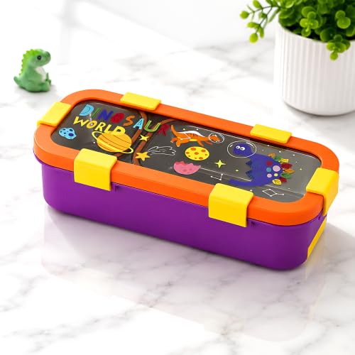 Image of Kids Stainless Steel Lunch Box | Leakproof Bento Tiffin Box with 2Compartments | BPA Free Food Grade Lunch Box for Boys & Girls | Airtight School Tiffin Box with Cutlery Storage |600ml