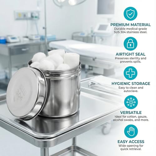 Image of COHEALI Stainless Steel Container Stainless Steel Rustproof Dressing Jar Unguent Storage Can Gauze Holder for Hospital Coffee Container