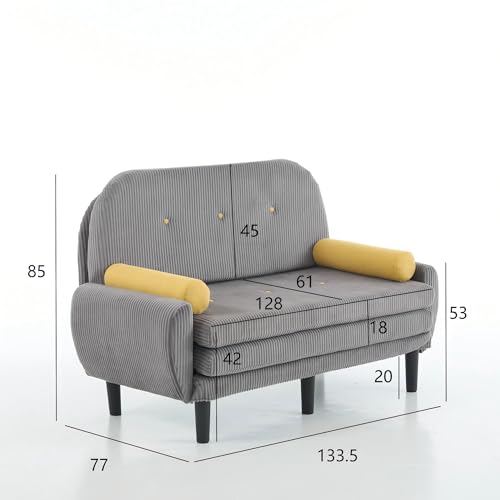 A ALFRESCOOL Sofa mit Schlaffunktion, Schlafsofa Klein, Cord Sofa 2 Sitzer, Kann als Sofa, Bett und Liegestuhl, Samtpolsterung für Wohnzimmer und Schlafzimmer, 180 * 128 * 53cm (Grau)