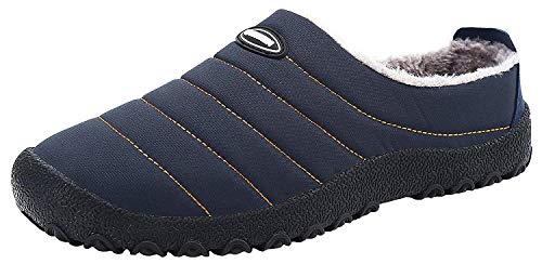 ChayChax Mens Womens Winter Slippers Indoor Outdoor Warm Plush Lined Clog House Slippers Waterproof Anti-Skid Rubber Sole, Dark Blue, 5 UK