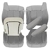 SecosAutoparts Driver & Passenger Bottom & Top Lean Back & Armrest & Driver Foam Cushion Gray#922 Leather Seat Cover Compatible with Chevy Silverado Tahoe Sierra Suburban Avalanche 1999 2000 2001 2002