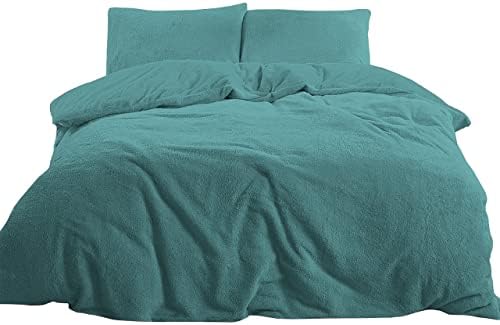 RAYYAN Linen Teddy Fleece Duvet Cover Bedding Set Thermal Warm Cosy Soft Fur Quilt Cover Bedding Set with Pillowcase(s) (Black, DOUBLE)