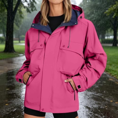 Chaqueta impermeable para mujer con capucha ajustable estilo casual 2