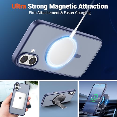 Image of SUPFINE Magnetic for iPhone 16 Plus Case (Compatible with MagSafe) (Military Grade Drop Protection) Slim Translucent Matte Shockproof with Anti-Fingerprint Phone Case,Lavender Gray