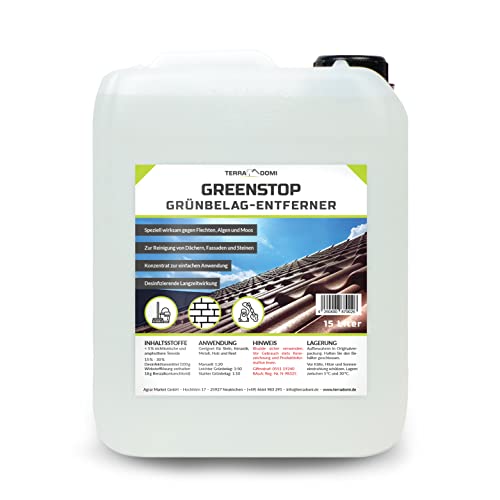 TerraDomi 15 Liter Greenstop für 4500m² Hochkonzentrat I Grünbelagentferner gegen Flechten und Algen I für Dach, Steine, Holz und Fassade I Langzeitschutz | Grünbelag Entferner … TerraDomi 15 Liter Greenstop für 4500m² Hochkonzentrat I Grünbelagentferner gegen Flechten und Algen I für Dach, Steine, Holz und Fassade I Langzeitschutz | Grünbelag Entferner …