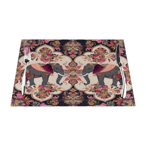 Juego de 1 mantel individual clásico de tótem de elefante, resistente al calor, PVC, para mesa, 45 x 30 cm, decoración de fiestas