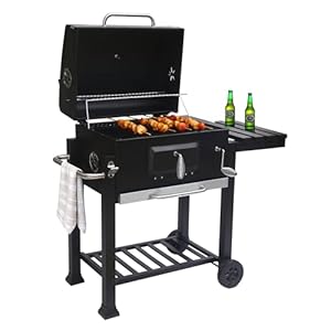 Neo Smoker Barbecue Charcoal Portable BBQ Grill Built-in Thermometer Adjustable Tray Side Shelf Wheels Storage for Home Garden Party Cooking