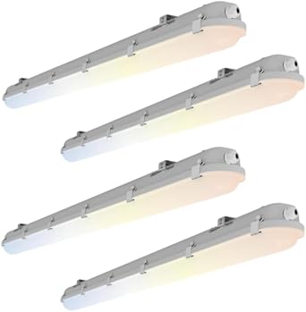 4FT LED Vapor Tight Light Fixtures 60W/50W/40W/30W Adjustable, 3K/3.5K/4K/5K/6.5K 5CCT Selectable, Dimmable IP65 Vapor Proof Lighting for Shop Light for Parking Carport Car Wash,ETL Listed 4PACK