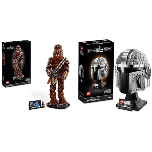 LEGO 75371 Star Wars Chewbacca & 75328 Star Wars Mandalorianer Helm Modell, Sammlerstück Zimmer-Deko und EIN tolles Geschenk für Erwachsene, Bausatz, Männer, Frauen, Mama, Papa, Sammler-Geschenkidee