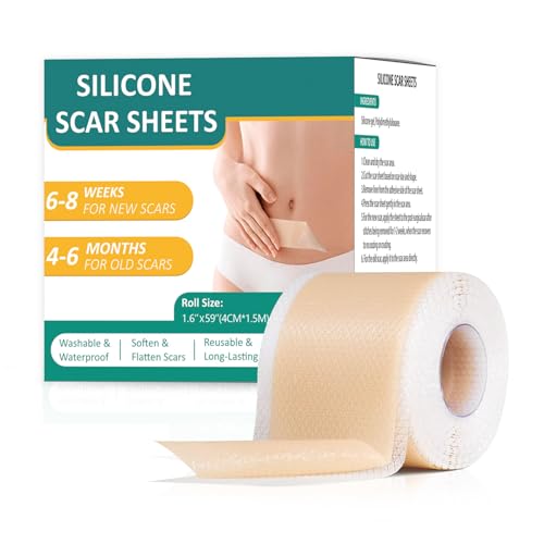 Hojas de Silicona para cicatrices(4x150CM), cinta eficaz para cicatrices, para cicatrización,Mejora la apariencia de la piel, cinta de silicona reutilizable,impermeable(Caja verde)