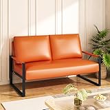 AWQM Faux Leather Sofa,Mid-Century Loveseat Sofa,2 Seat Couch,Classic Sofa Upholstered with Removable Back/Seat Cushion,Armchair/Lounge Chair for Living Room,Office and So on,Orange