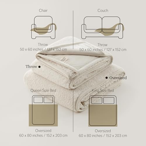Double Stitch by Bedsure Faux Fur Throw Blanket - Ultra Soft Teddy Sherpa Blanket for Couch - Luxury Decorative Fleece Blanket, Fluffy Blanket Throw, Perfect House Warming Gift, 50\" x 60\", Cream