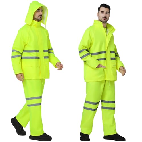 Rain Suit, High Visibility Reflective Safety Jacket, Lightweight Rain Gear, Waterproof Rain Jacket with Pants2