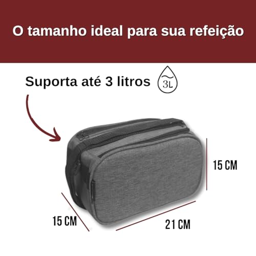 Lancheira Termica 3 Litros Bolsa Impermeavel c/Alça Porta Marmita Passeio Viagem Cinza