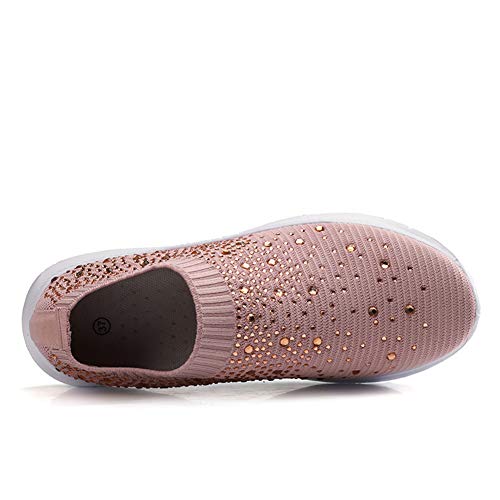 Image of GOSPT Women's Mesh Sport Shoes Rhinestone Glitter Slip On Ballroom Jazz Latin Dance Sock Sneakers