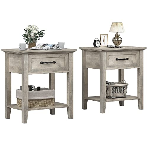 S Set Of 2, End Table With Drawer, Side Table For Spaces, 2 Tiers Storage Shelves With Dresser, Bedside Table For Living Room, Bedroom, Dorm (2pcs-grey)